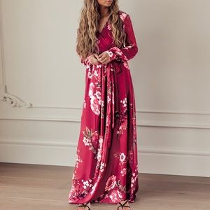 [3Packs] Floral Long Sleeves Maxi Dress